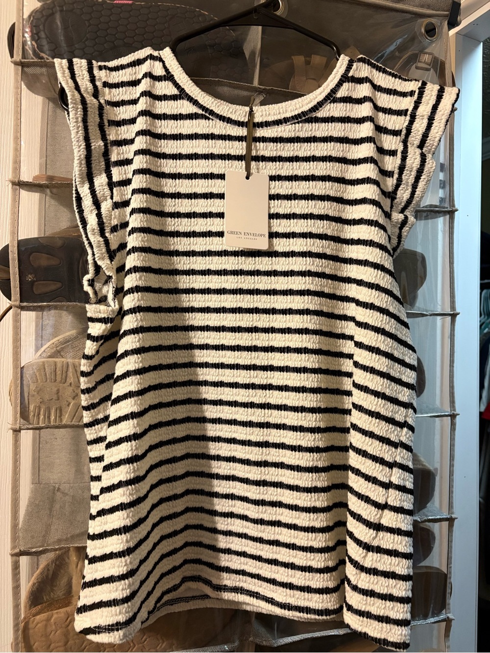 Green Envelope Black and White Striped Sleeveless Knit Top